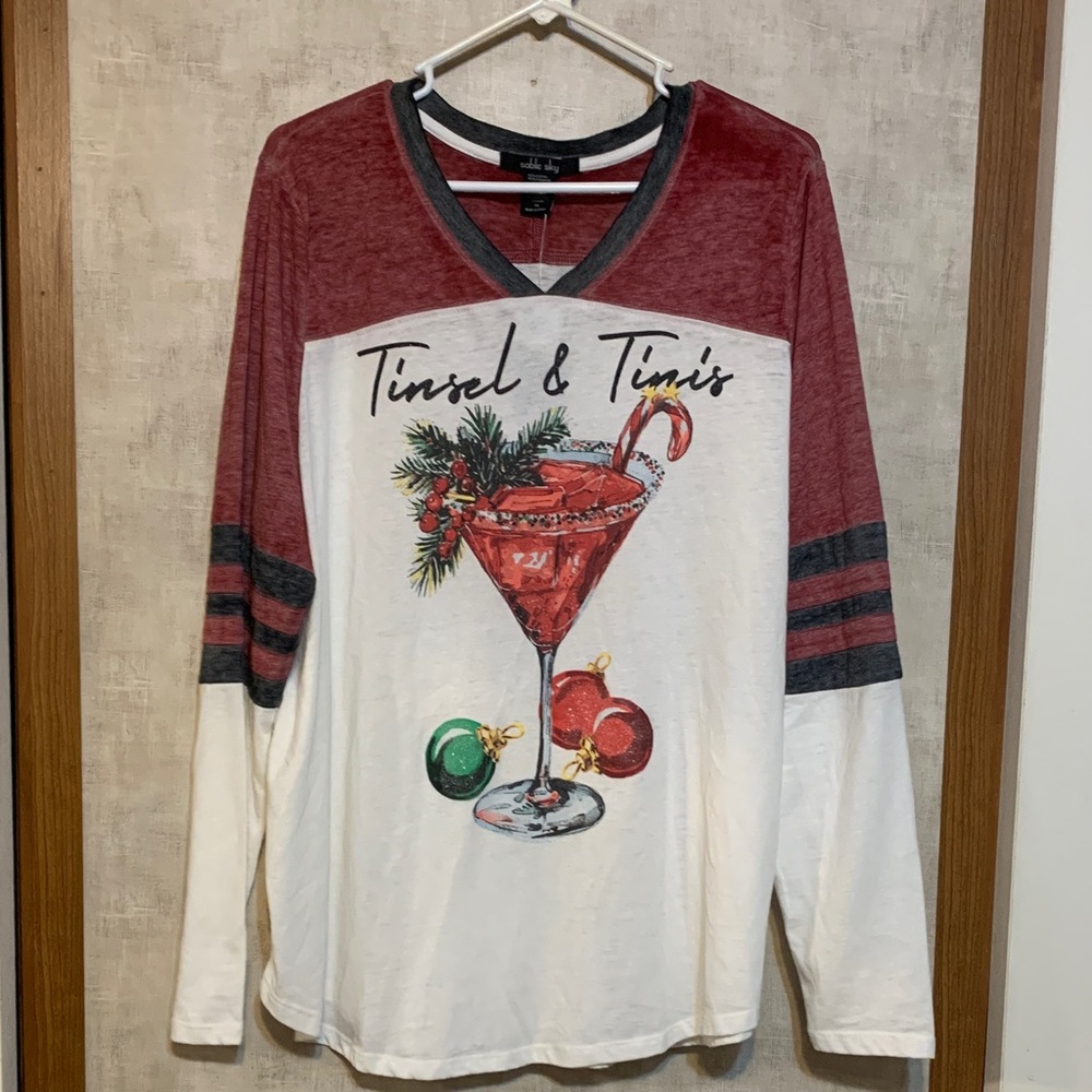 Tinsel & Tinis Red and White Long Sleeve Tee - Picture 1 of 4